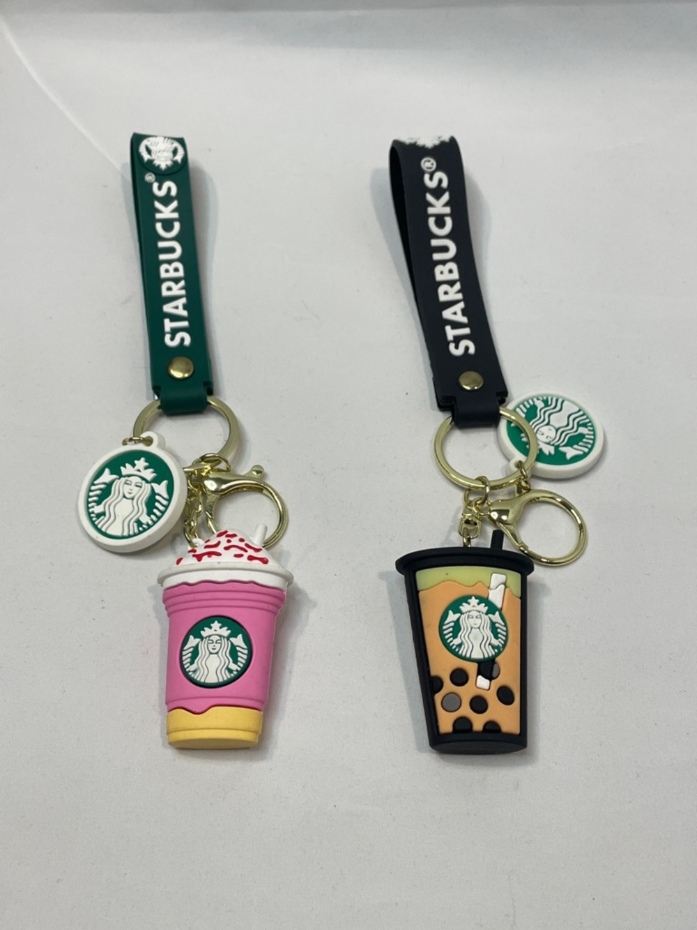 Starbucks Pink Frappuccino & Brown Bubble Tea Keychain/Bag Charm Set